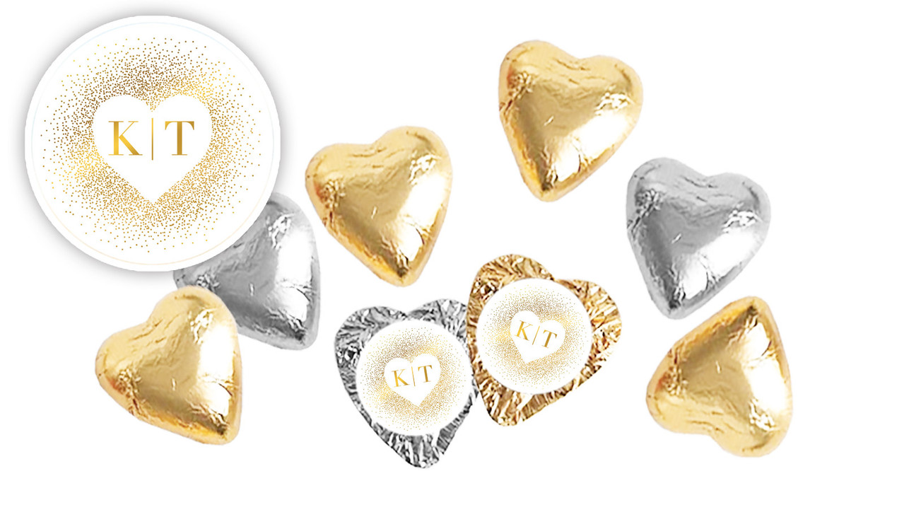 Heart Gold Confetti Wedding Custom Foil Chocolate Hearts