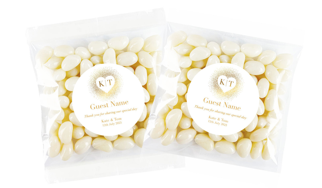 Heart Gold Confetti Personalised Jelly Bean Bag Favour