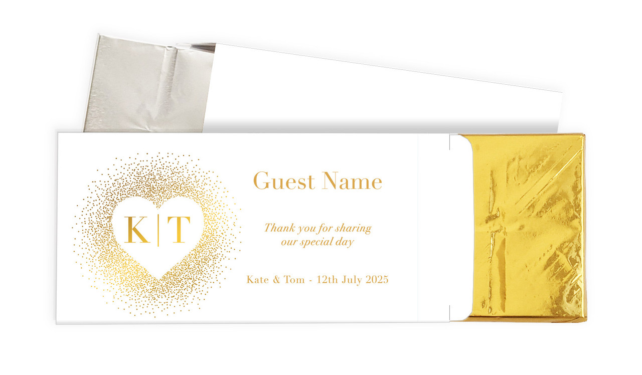 Heart Gold Confetti Wedding Personalised Chocolate Bar In A Box