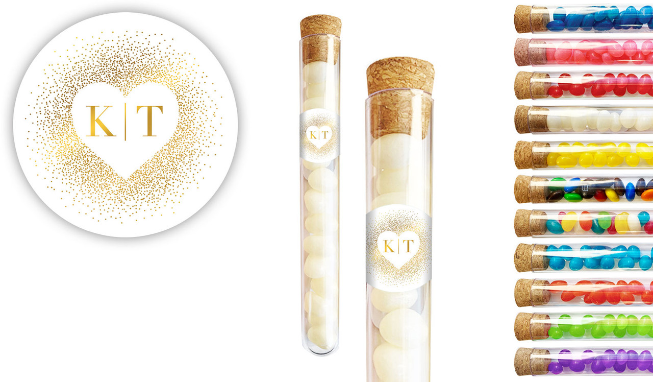 Heart Gold Confetti Wedding Personalised Test Tubes