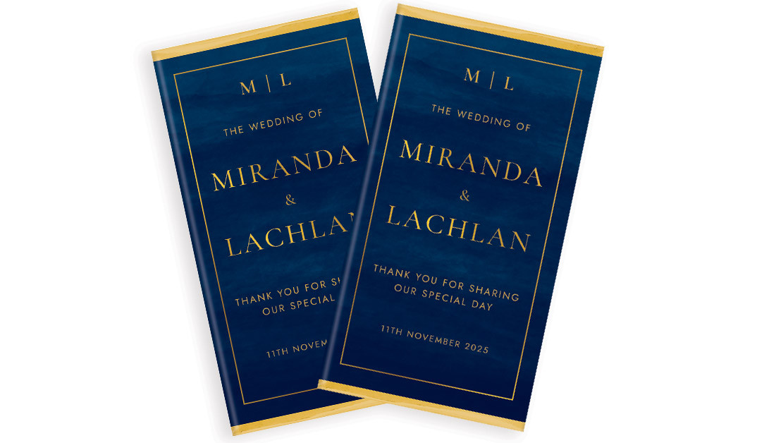 Monogram On Navy Wedding Personalised Chocolate Bar