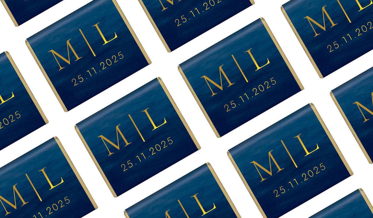 Monogram On Navy On White Wedding Mini Chocolates