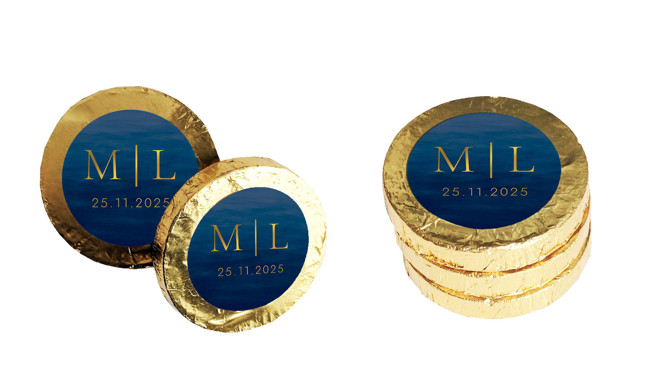 Monogram On Navy Wedding Chocolate Coins (Gold Or Silver)