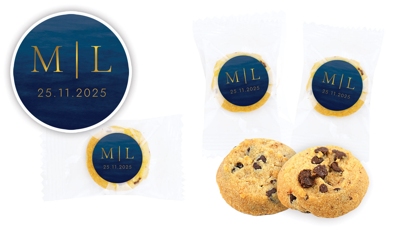 Monogram On Navy Wedding Bite-Size Cookie 5g