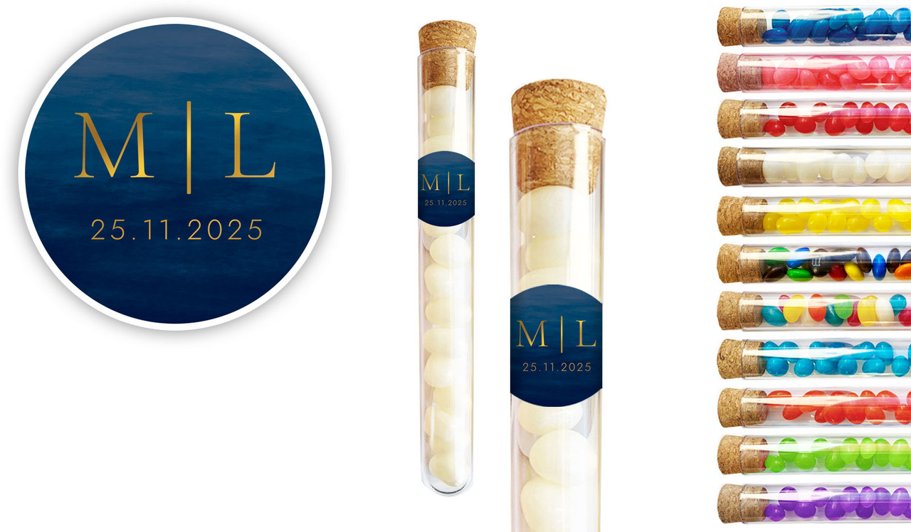 Monogram On Navy Wedding Personalised Test Tubes