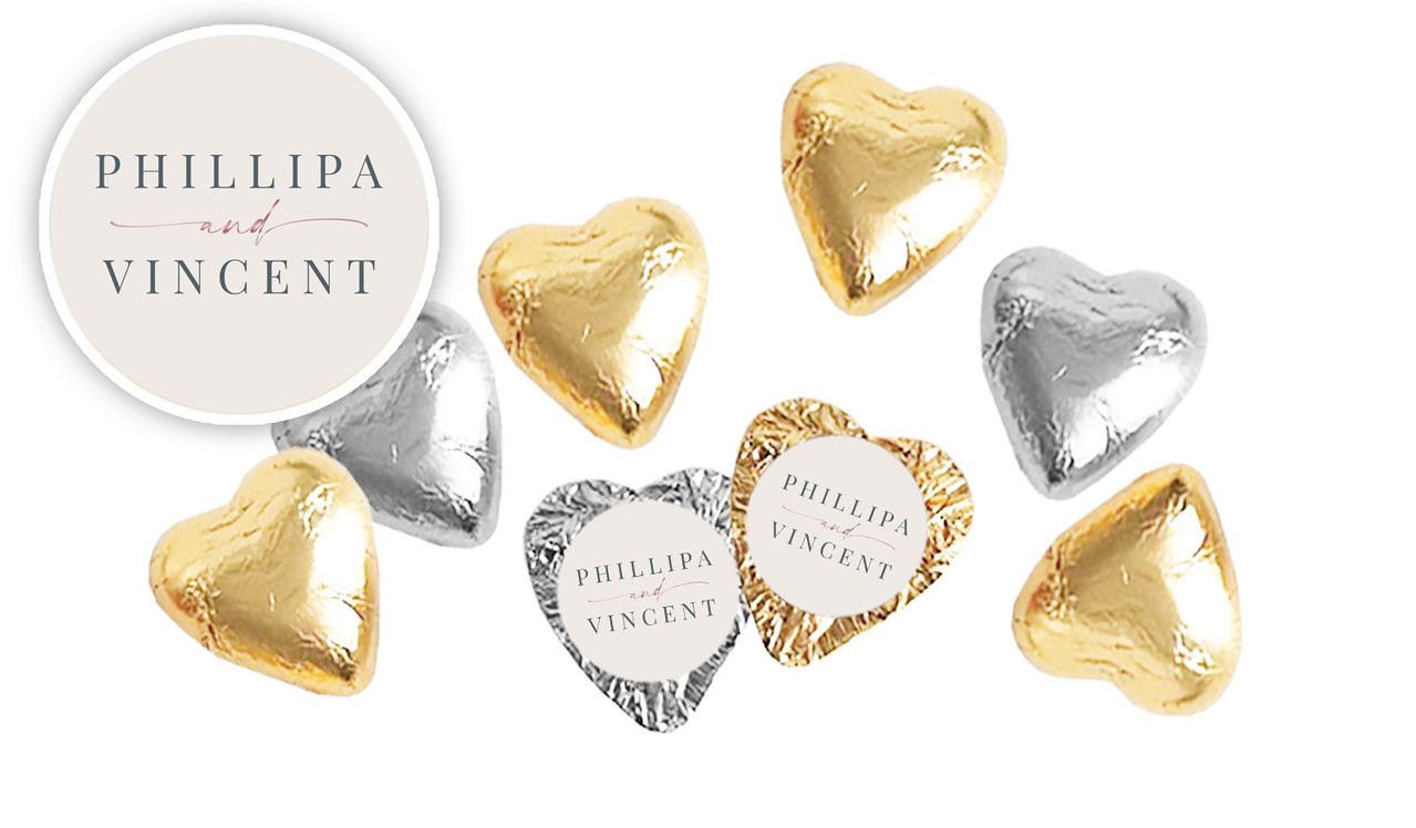 Natural Simplicity Wedding Custom Foil Chocolate Hearts