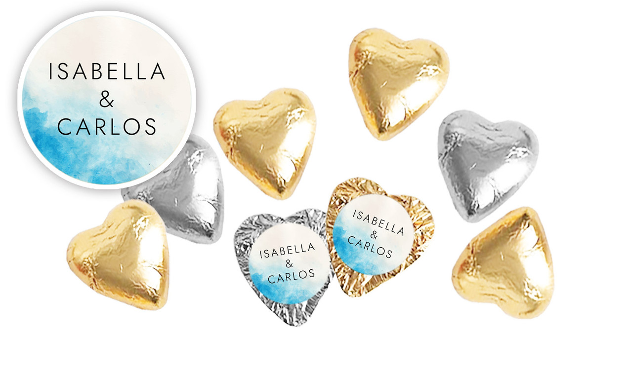 Ocean Wedding Custom Foil Chocolate Hearts
