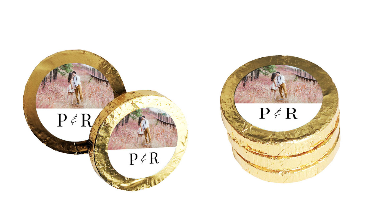 Simple Photo Wedding Chocolate Coins (Gold Or Silver)
