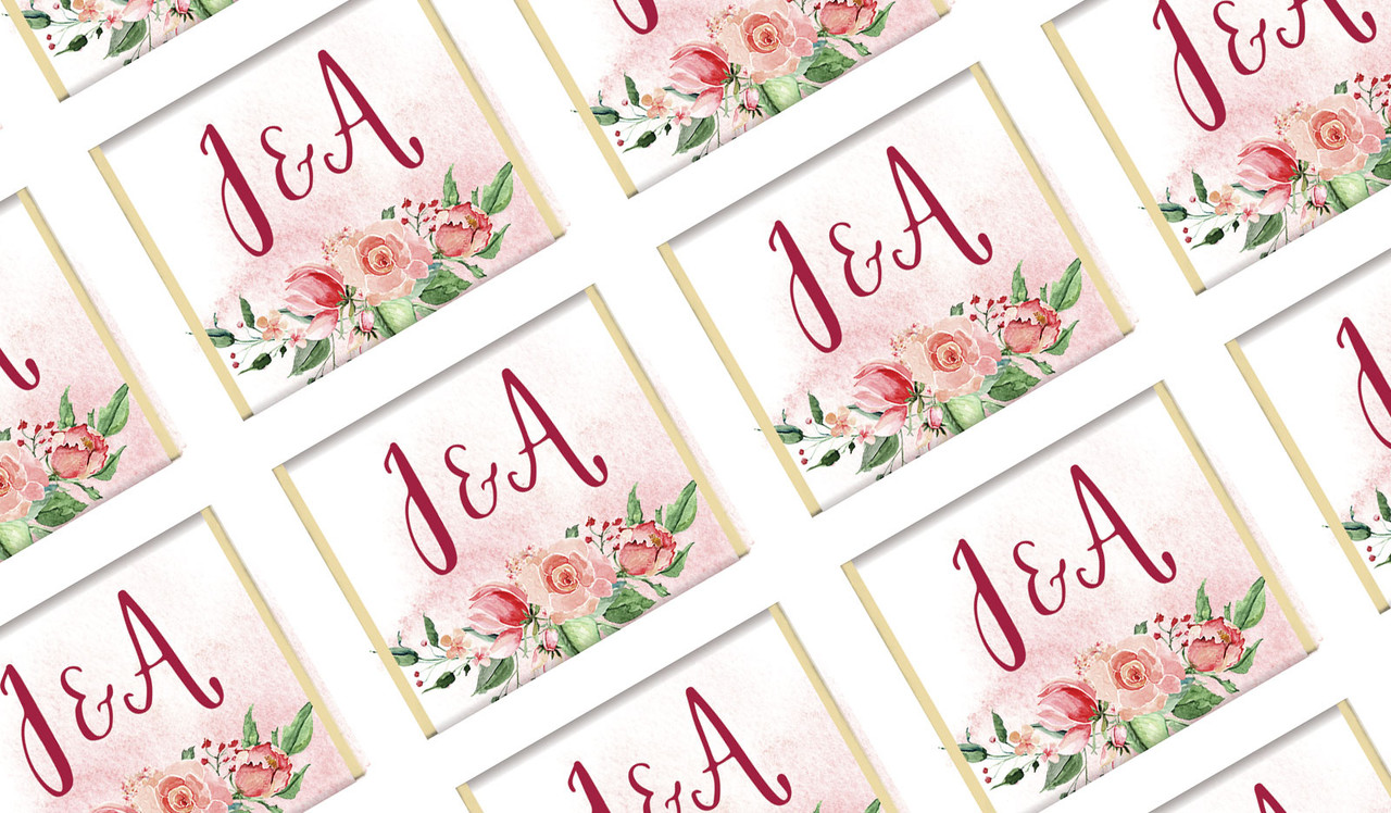 Rose Watercolour On White Wedding Mini Chocolates