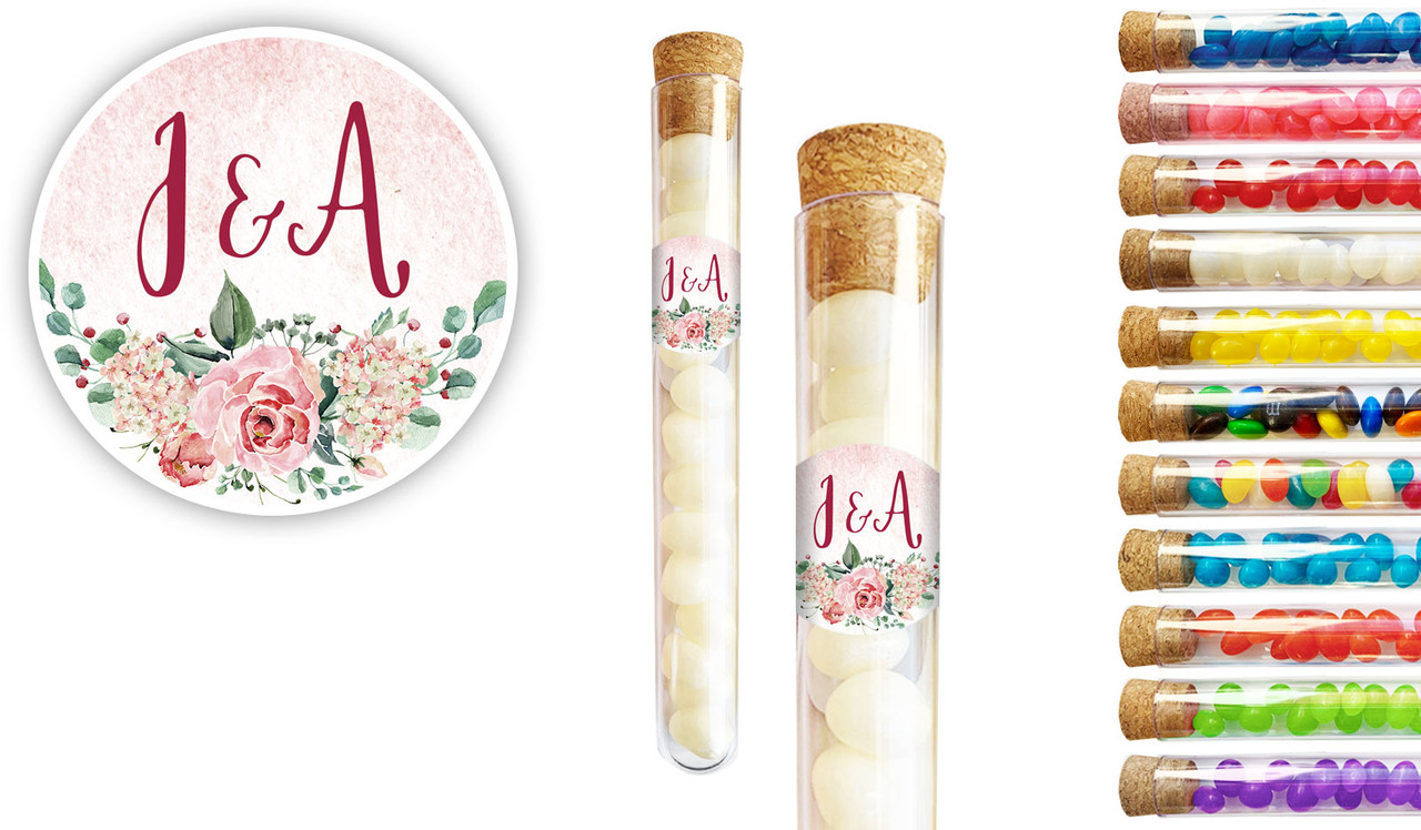 Rose Watercolour Wedding Personalised Test Tubes