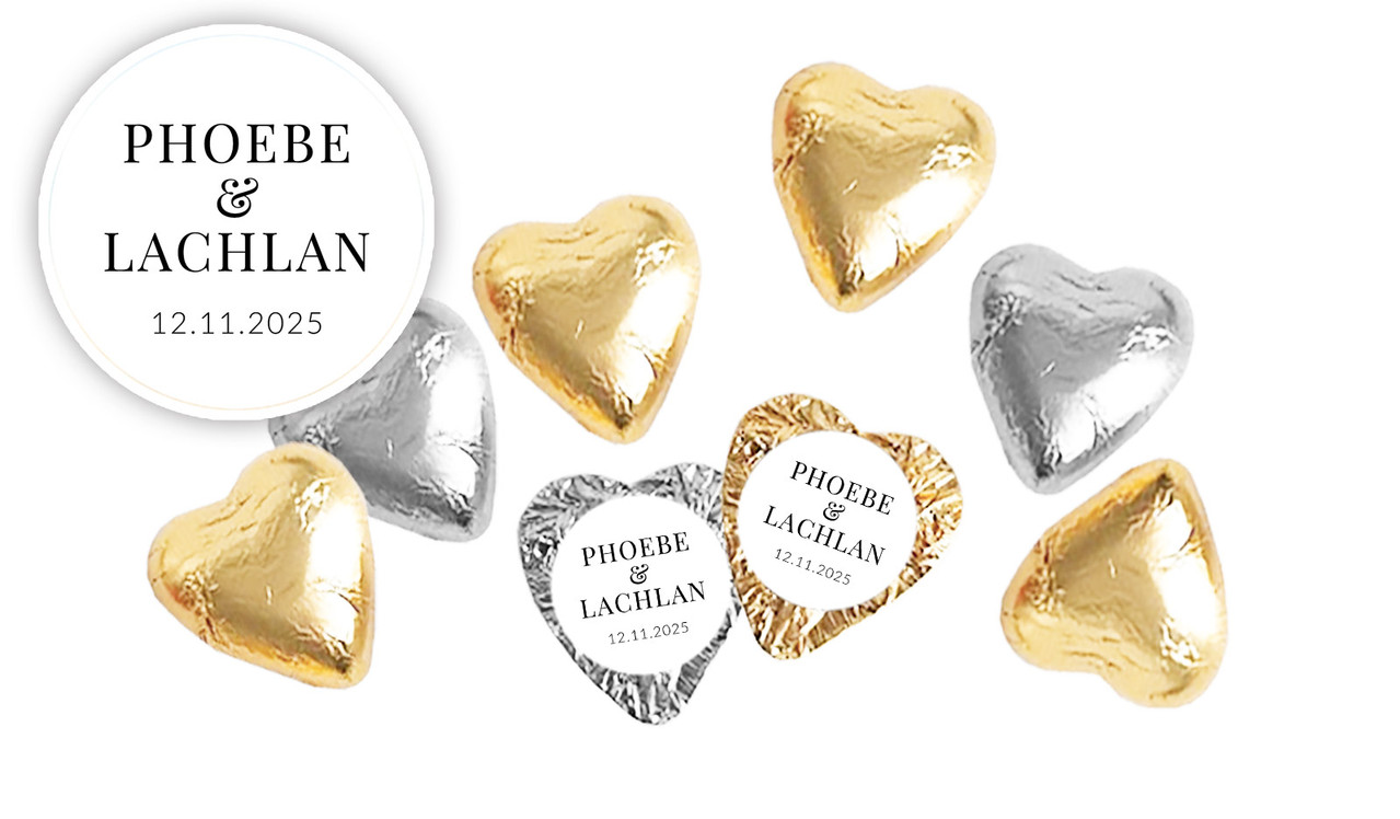 Simple Wedding Custom Foil Chocolate Hearts