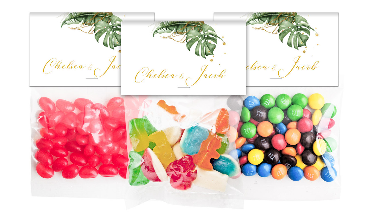 Tropical Palm Wedding Personalised Lolly Bag With Topper