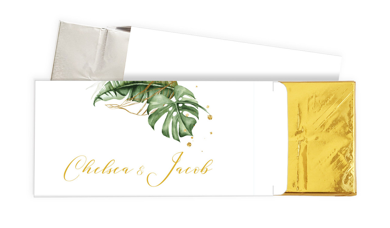 Tropical Palm Wedding Personalised Chocolate Bar In A Box