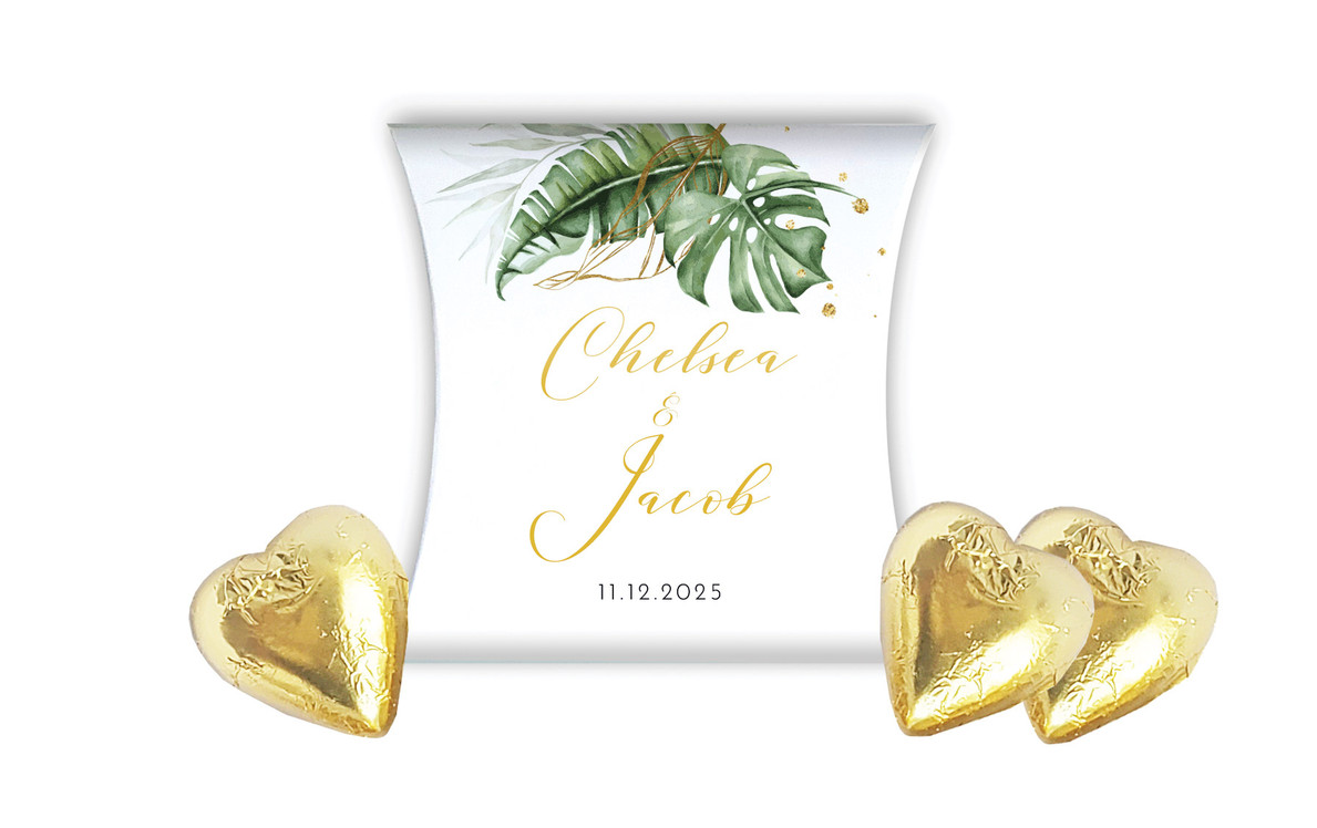 Tropical Palm Wedding Personalised Pillow Boxes