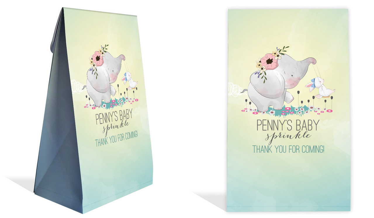 Elephant And Friend Baby Shower Personalised Gusset Favour Bag