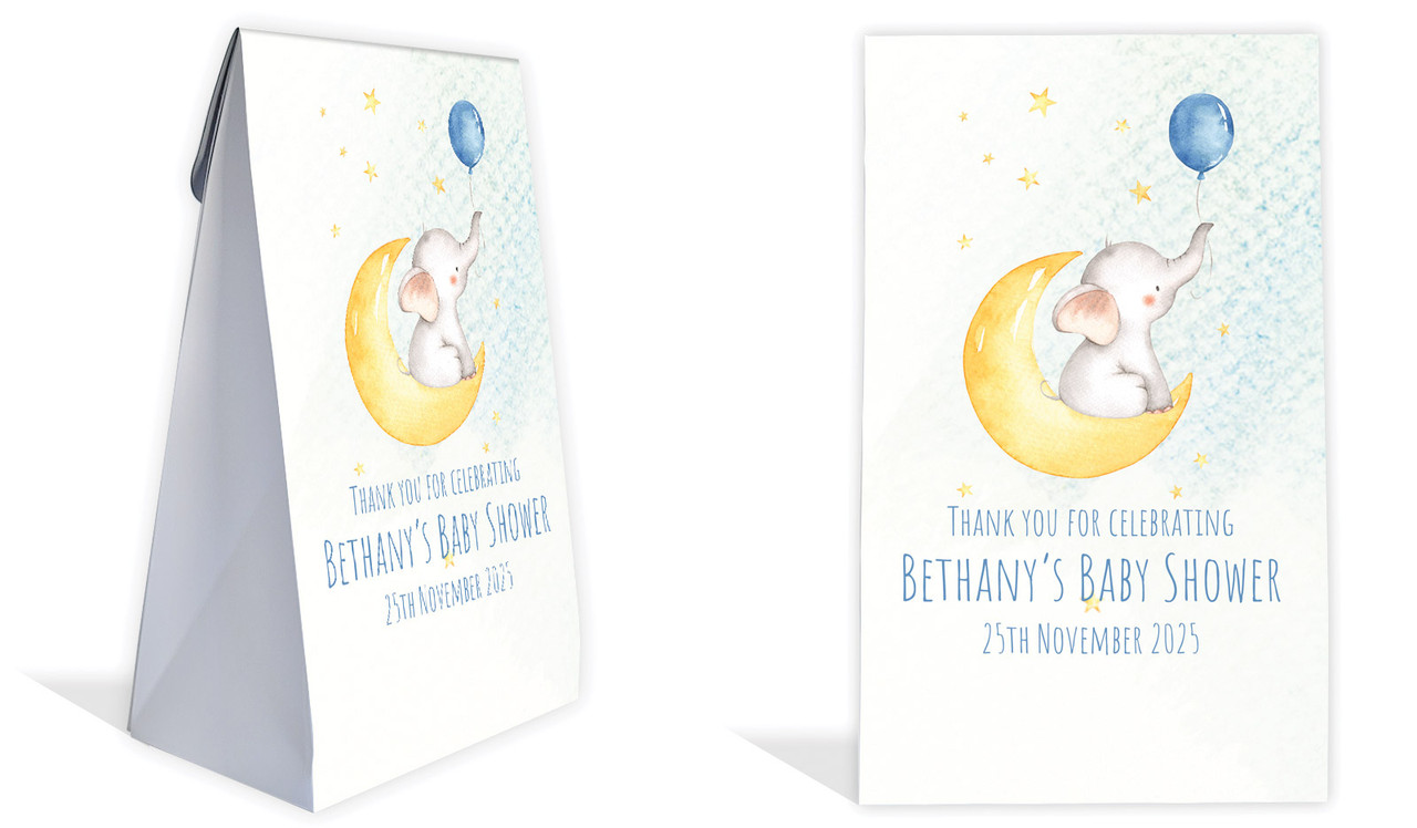 Elephant Moon Blue Baby Shower Personalised Gusset Favour Bag