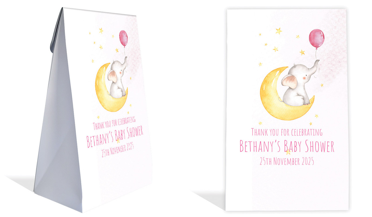 Elephant Moon Pink Baby Shower Personalised Gusset Favour Bag