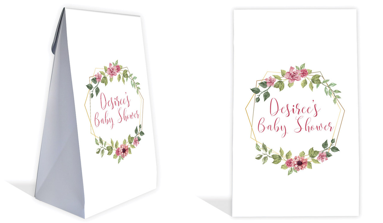 Floral Hexagons Baby Shower Personalised Gusset Favour Bag