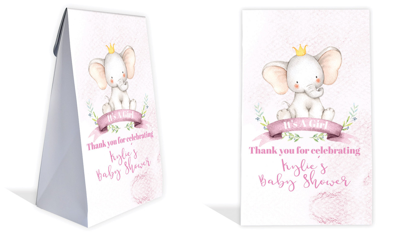 Sitting Elephant Pink Baby Shower Personalised Gusset Favour Bag