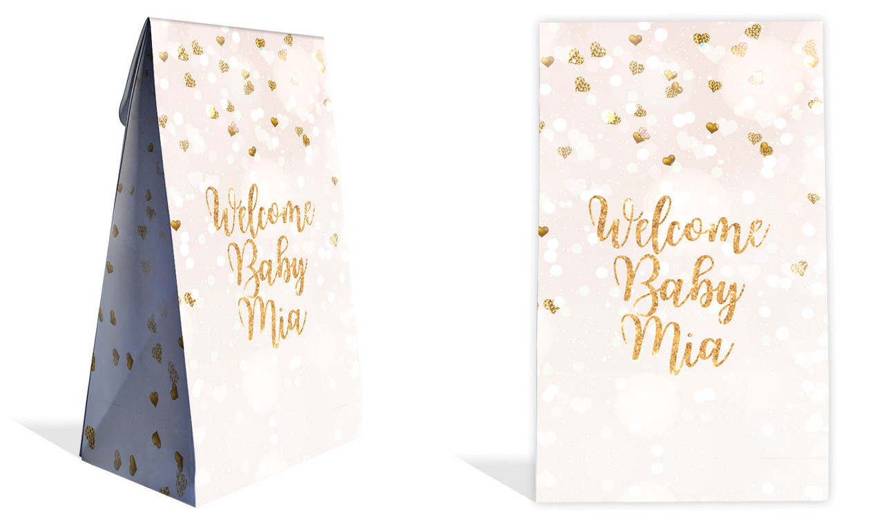 Heart Confetti Birth Announcement Personalised Gusset Favour Bag