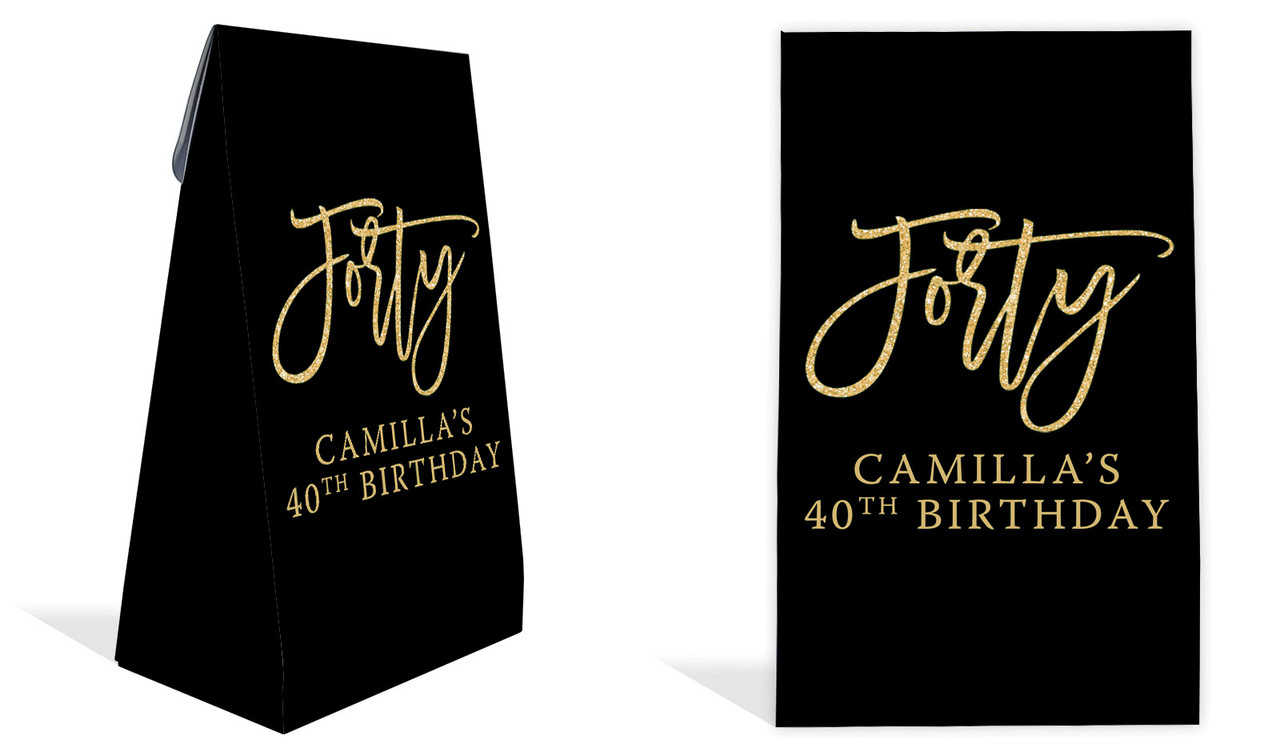 40th Black Personalised Gusset Favour Bag