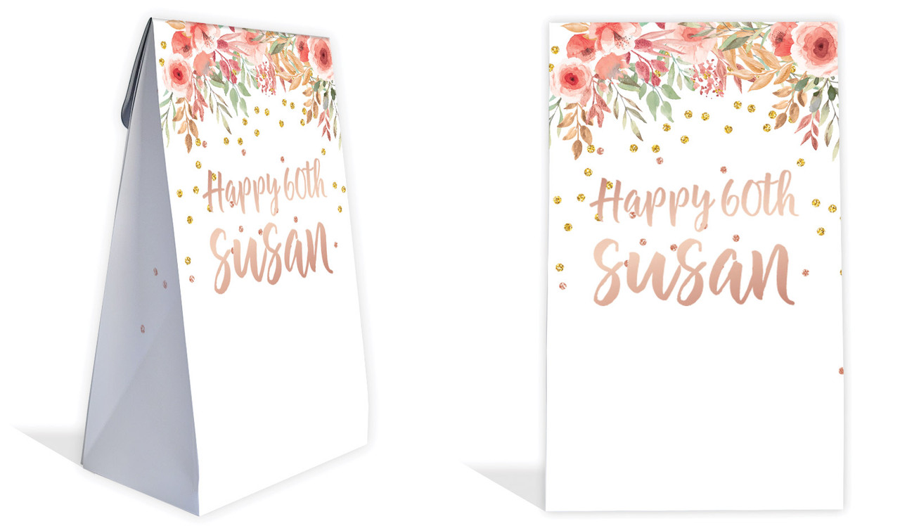Peach Floral Personalised Gusset Favour Bag