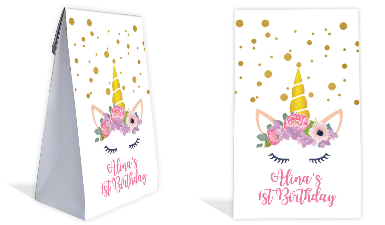 A Pretty Unicorn Kids Party Personalised Gusset Favour Bag