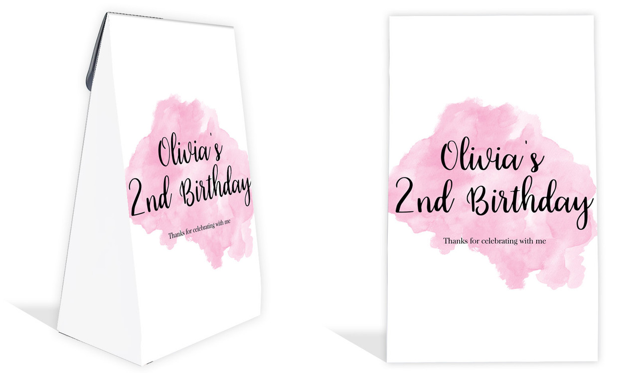 A Splash Of Watercolour Pink Kids Party Personalised Gusset Favour Bag