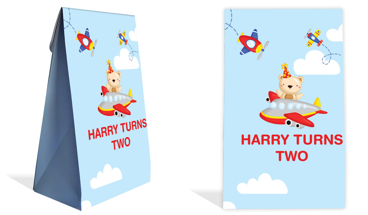 Bear Air Plane Kids Party Personalised Gusset Favour Bag