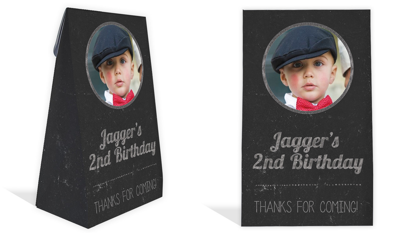 Chalkboard Photo Kids Party Personalised Gusset Favour Bag