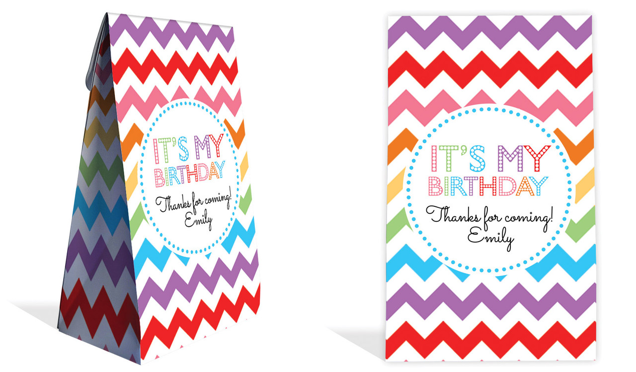Chevron Rainbow Kids Party Personalised Gusset Favour Bag