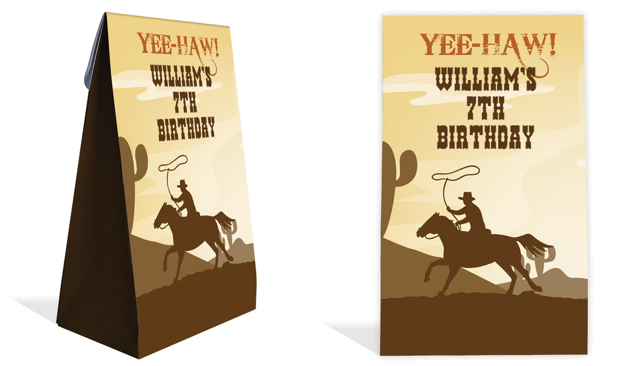 Cowboy Kids Party Personalised Gusset Favour Bag