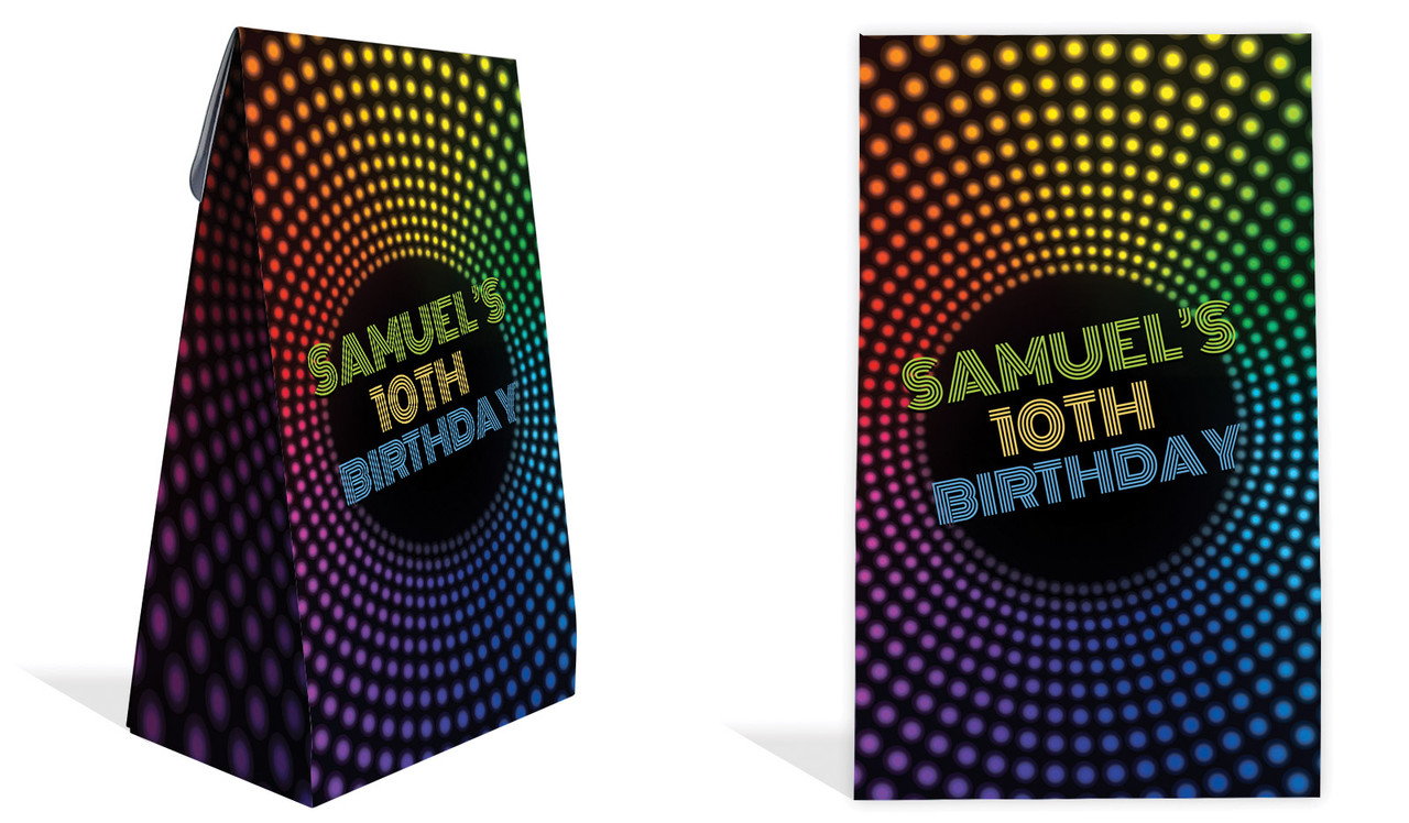 Disco Lights Kids Party Personalised Gusset Favour Bag