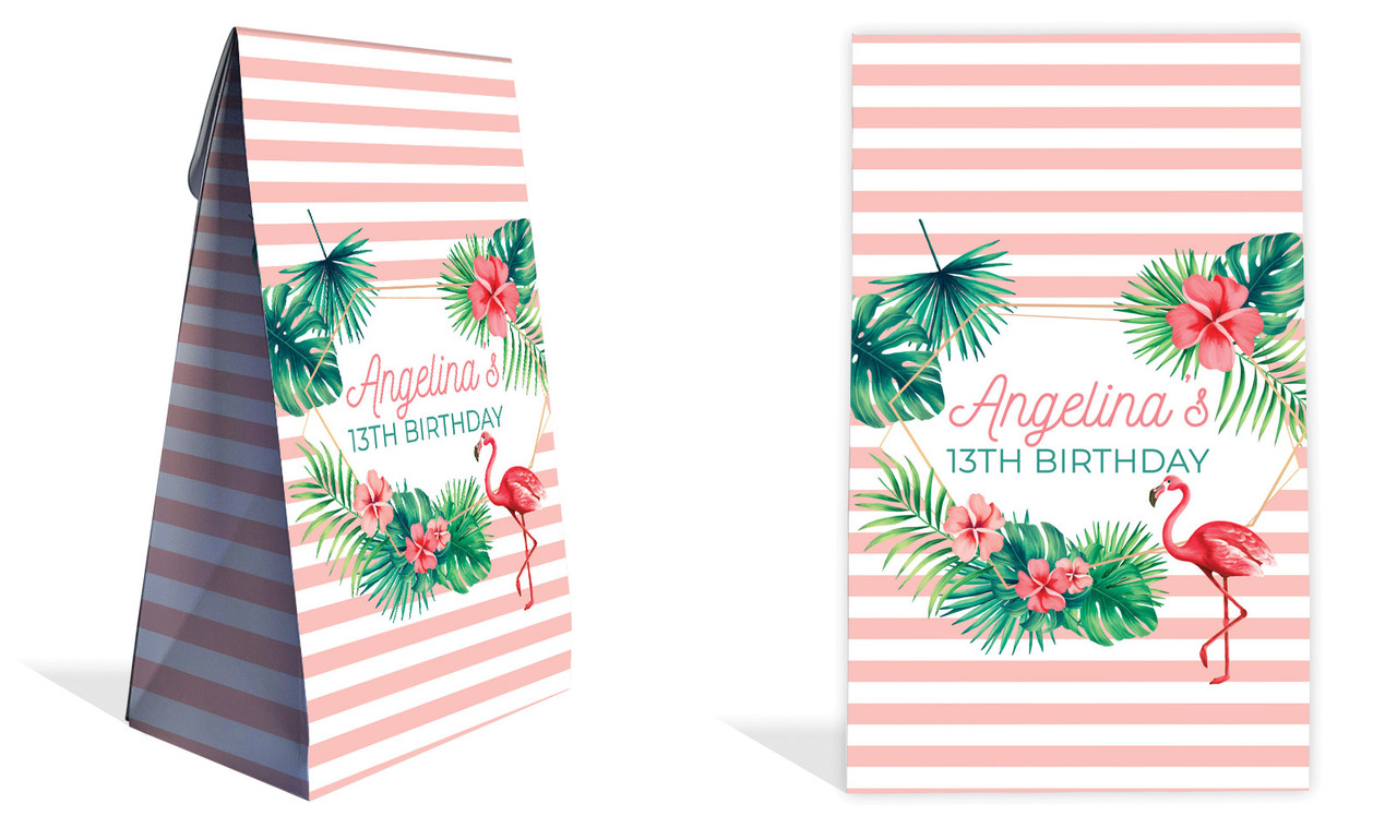 Flamingle Flamingo Kids Party Personalised Gusset Favour Bag