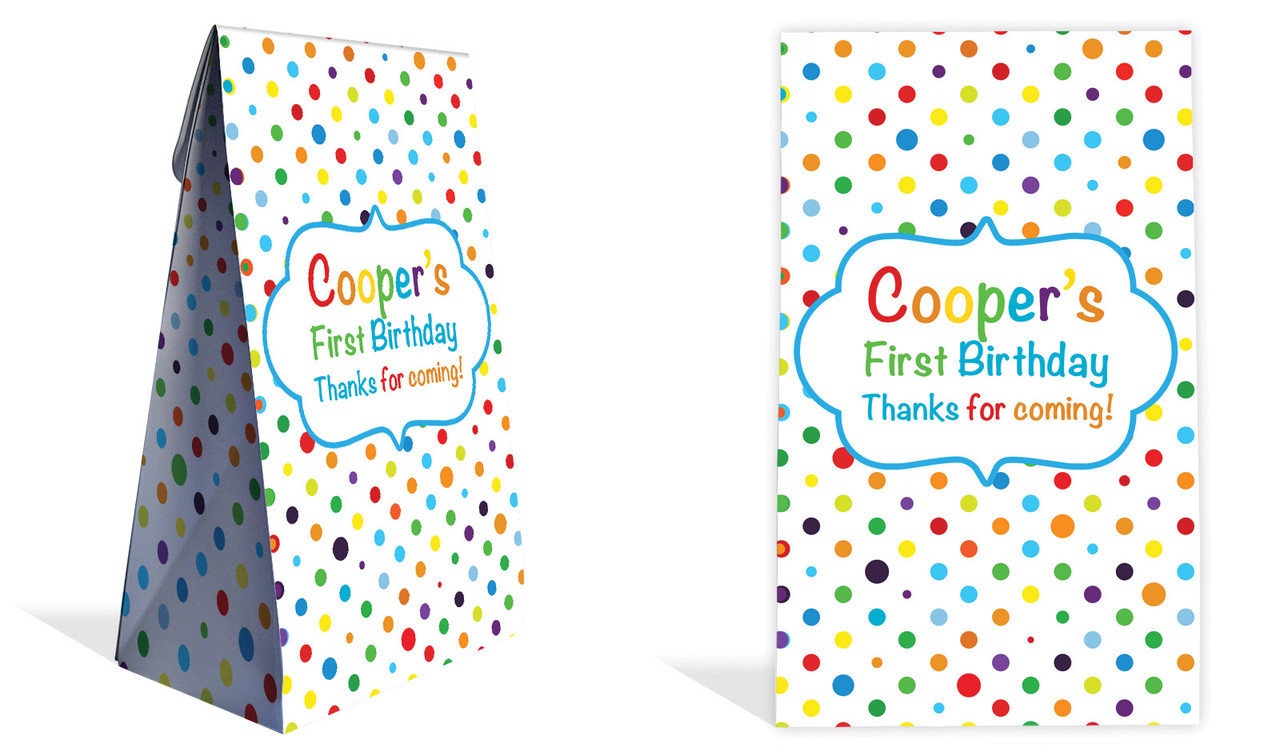 Happy Dots Kids Party Personalised Gusset Favour Bag