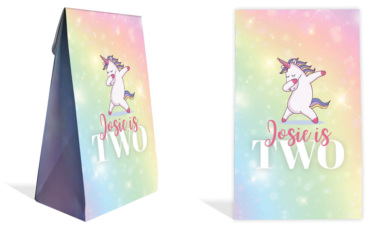 Unicorn Dabbing Kids Party Personalised Gusset Favour Bag
