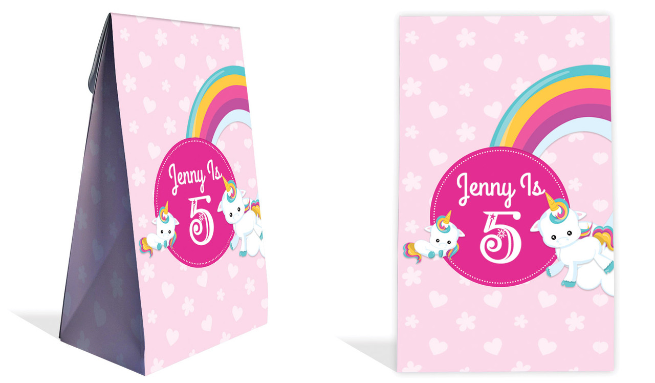 Unicorn Trio Kids Party Personalised Gusset Favour Bag