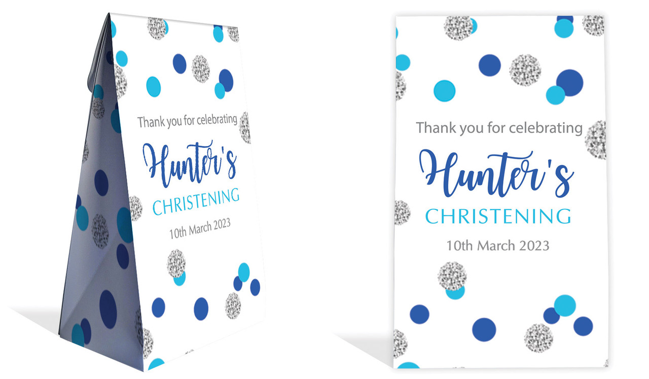 Confetti Blue Christening Personalised Gusset Favour Bag