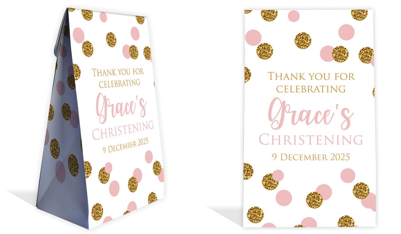 Confetti Pink Christening Personalised Gusset Favour Bag