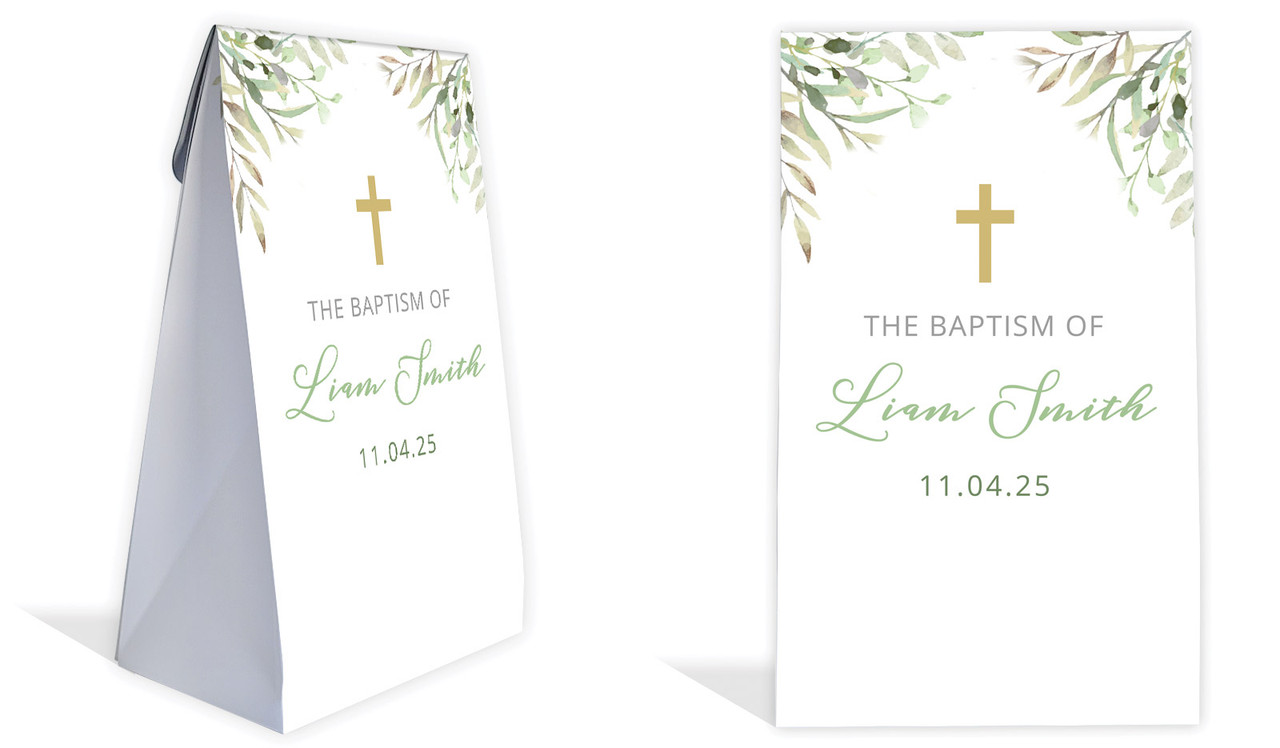 Golden Greenery Christening Personalised Gusset Favour Bag