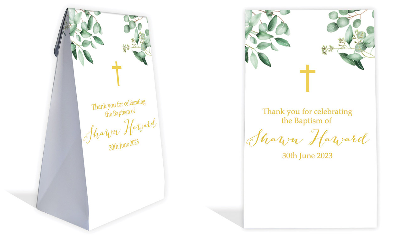 Gum Leaves & Gold Christening Personalised Gusset Favour Bag