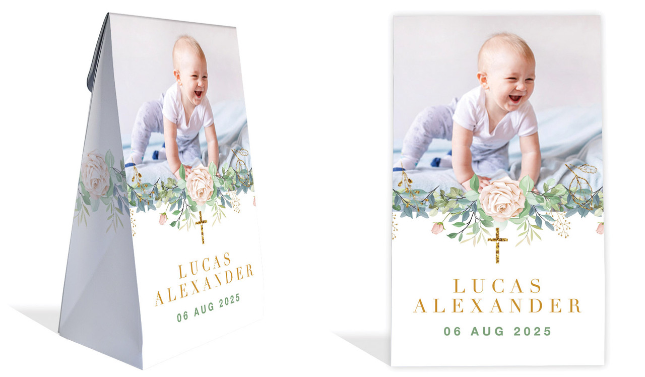 Leaves Photo Christening Personalised Gusset Favour Bag