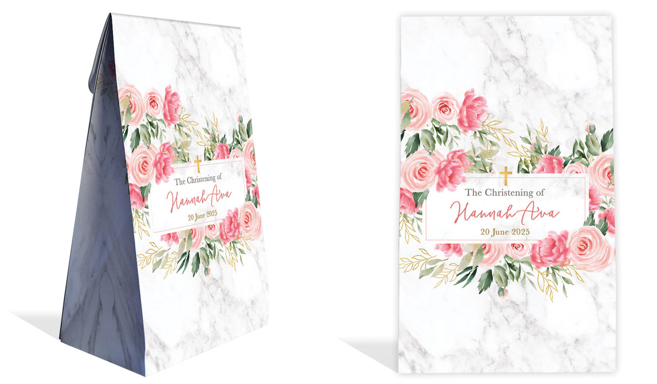 Magnificent Floral Christening Personalised Gusset Favour Bag