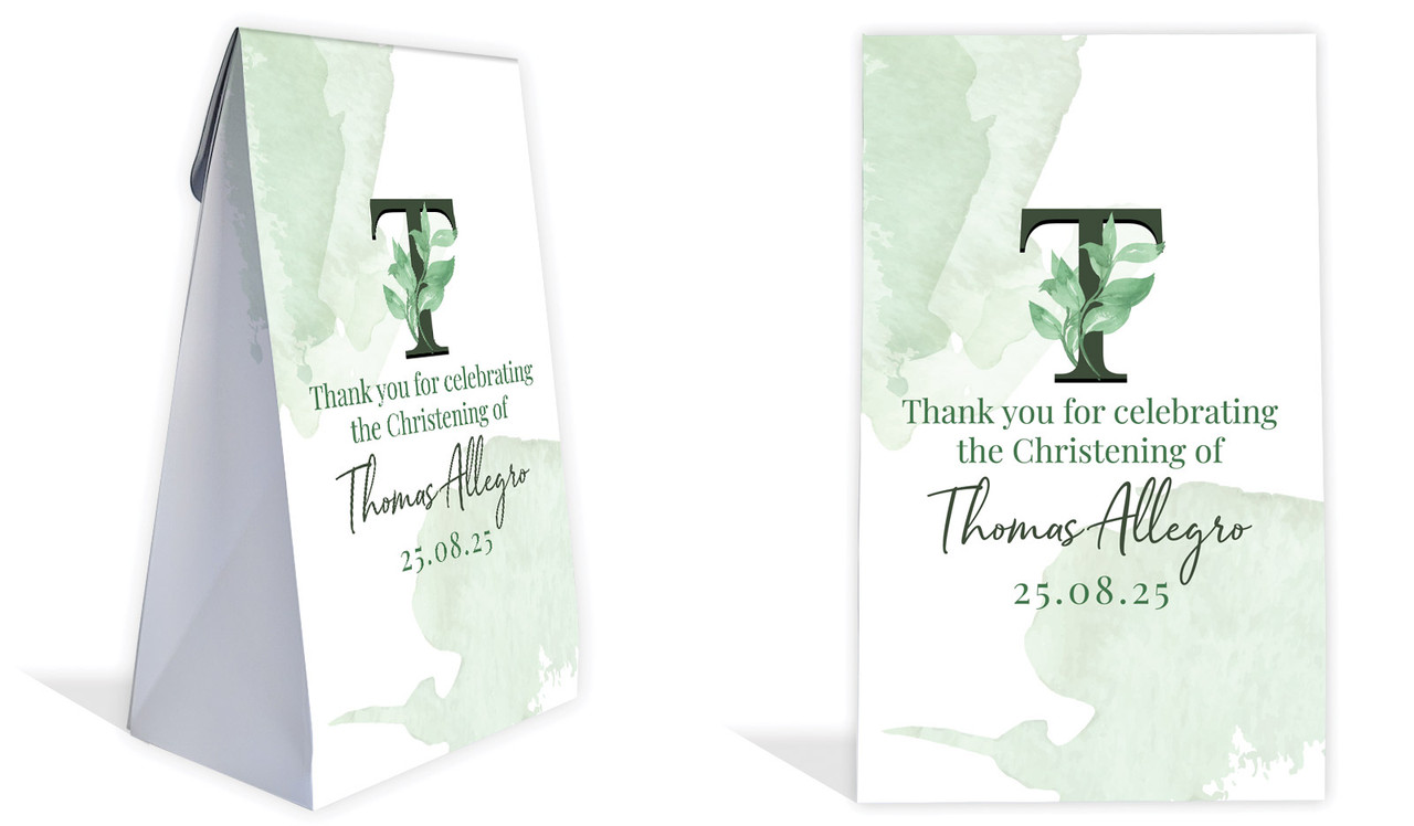 Monogram Green Christening Personalised Gusset Favour Bag