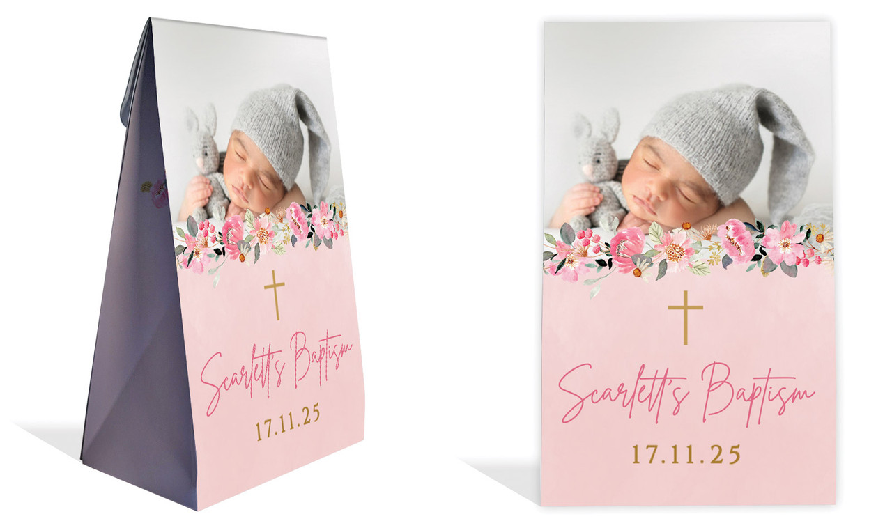 Photo On Floral Frame Christening Personalised Gusset Favour Bag