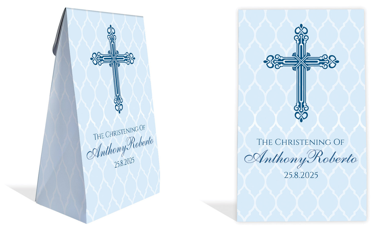 Religious Blue Christening Personalised Gusset Favour Bag