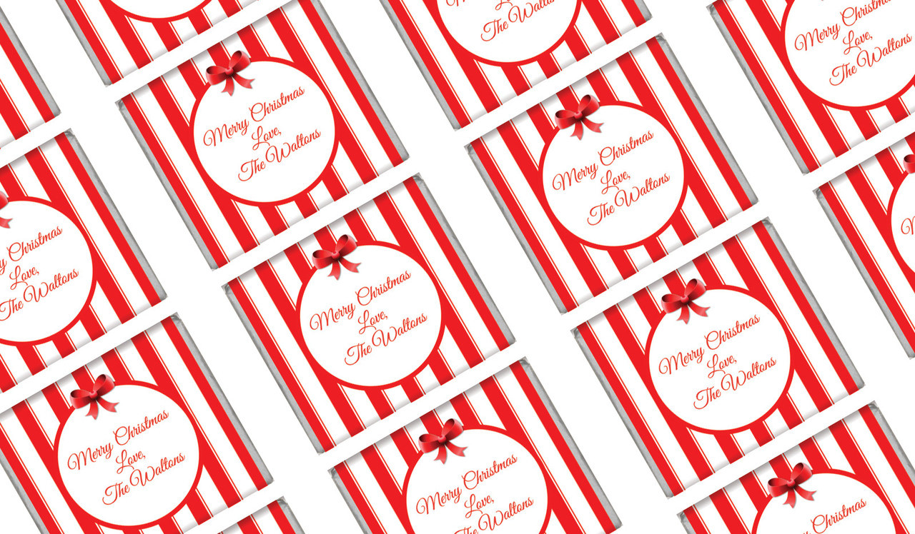 Stripes In Red Personalised Christmas Mini Chocolates