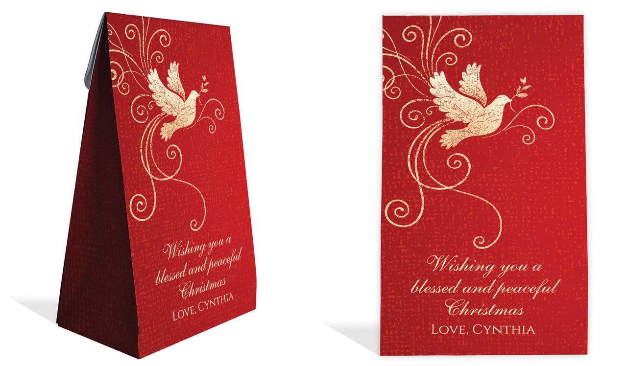 Dove In Gold Christmas Personalised Gusset Favour Bag