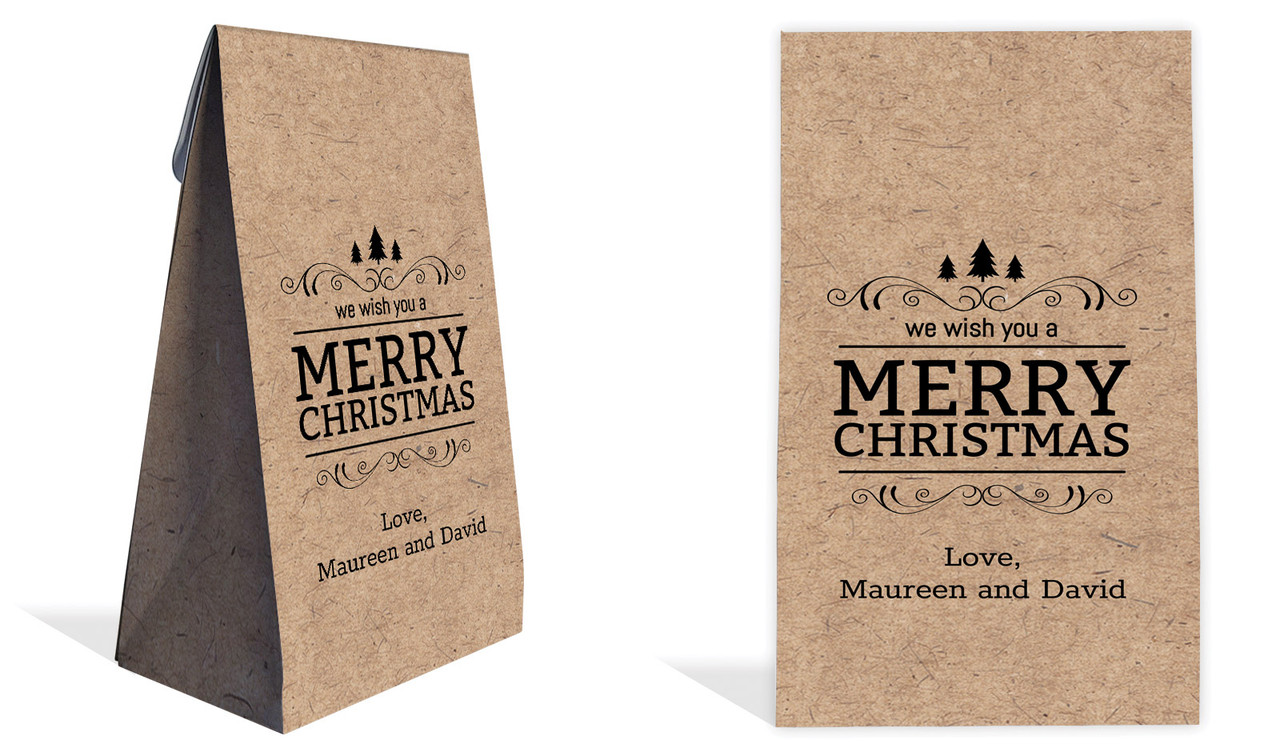 Merry Christmas On Kraft Christmas Personalised Gusset Favour Bag