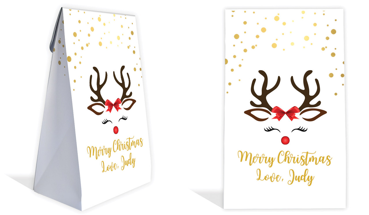 Reindeer Face Christmas Personalised Gusset Favour Bag